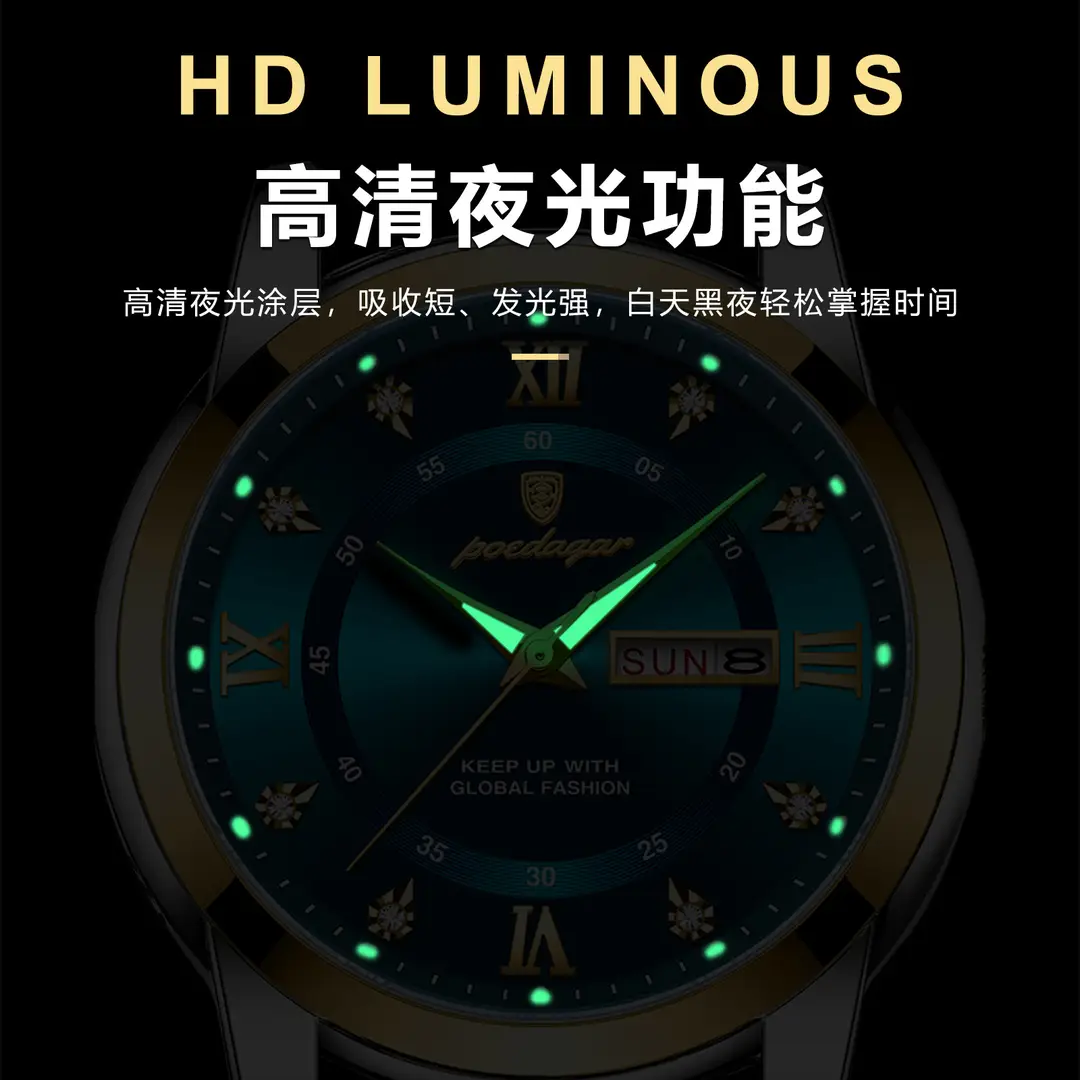 brand waterproof new men's watch double calendar luminous quartz watch live broadcast