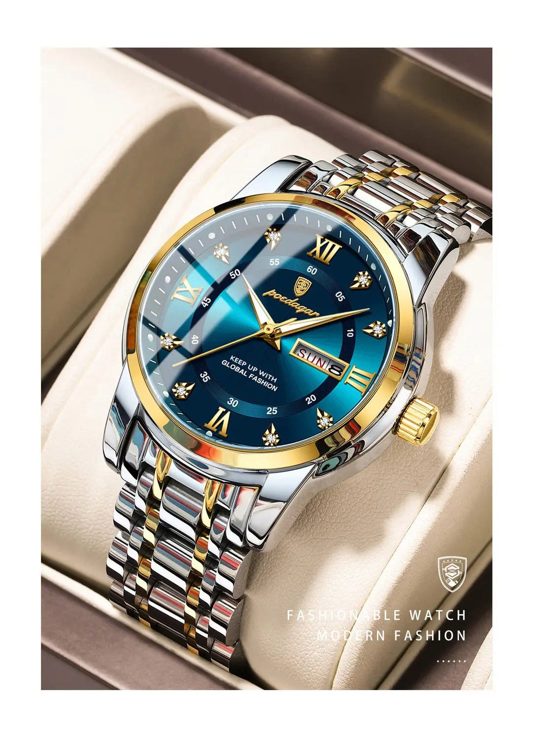 brand waterproof new men's watch double calendar luminous quartz watch live broadcast — feature 6