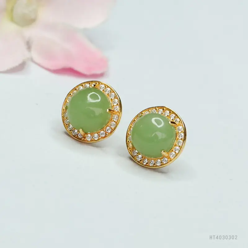 Guan Yu Jade Earrings S925 Silver Inlay