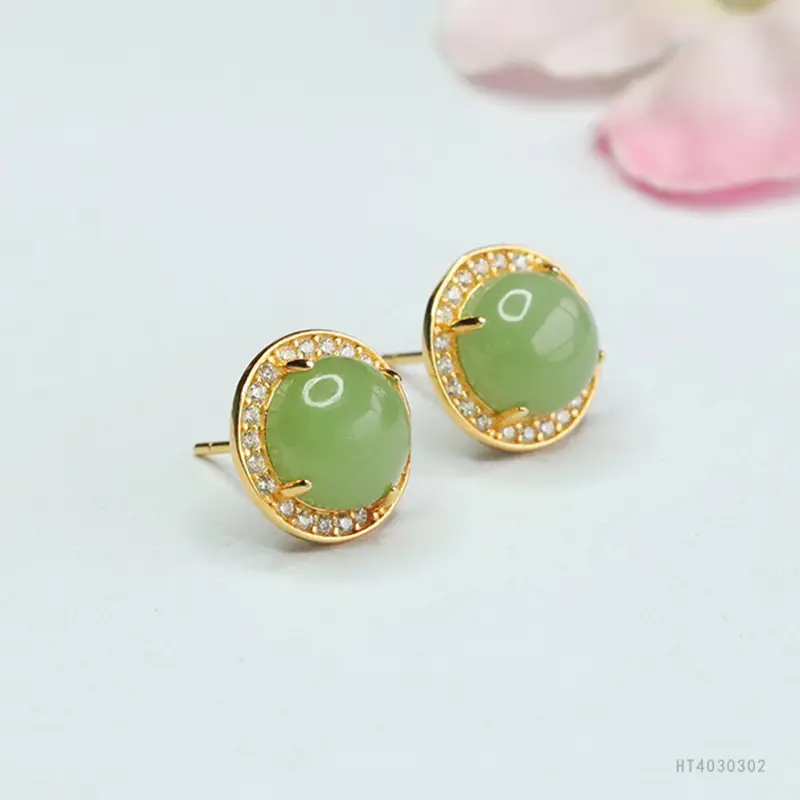 Guan Yu Jade Earrings S925 Silver Inlay