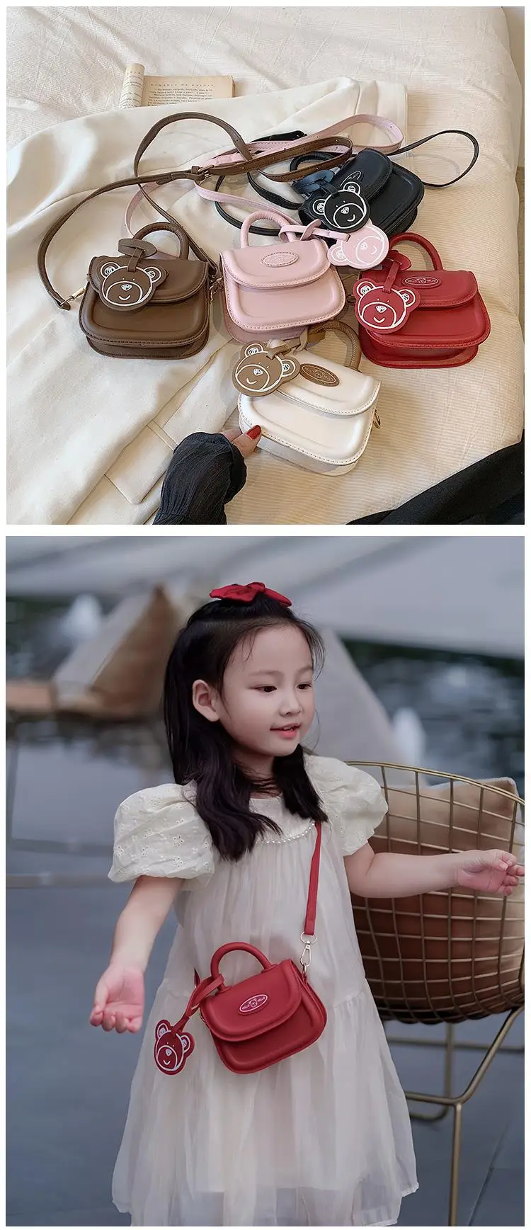 Red Cartoon Bear One-Shoulder Messenger Bag for Girls — feature 14
