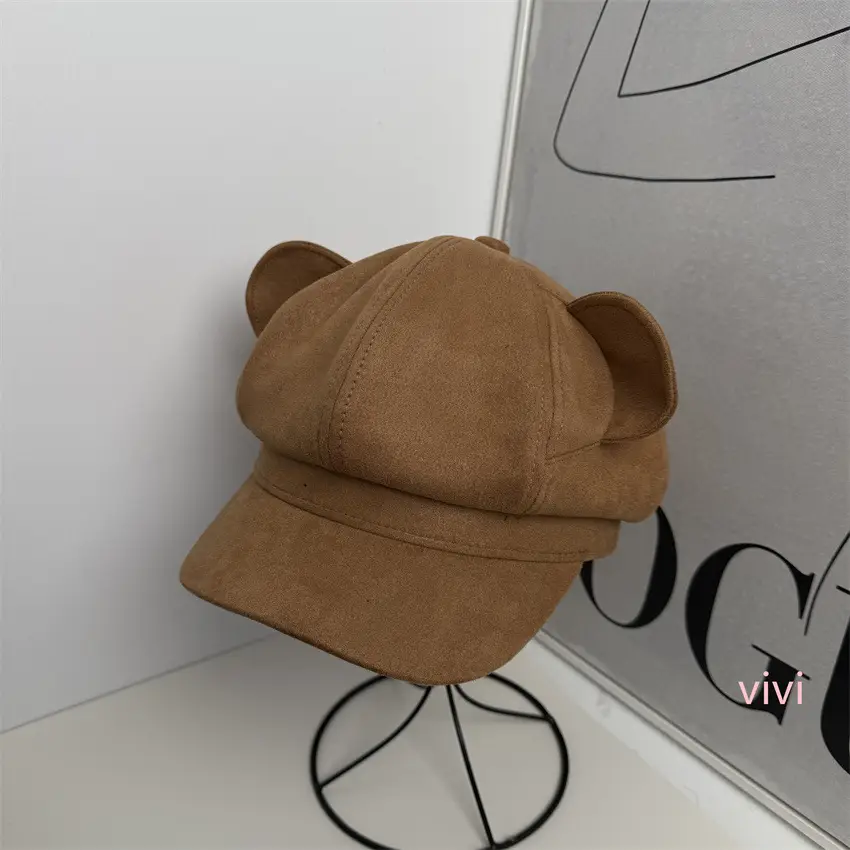 Black Suede Cat Ear Cap for Women - Image 2