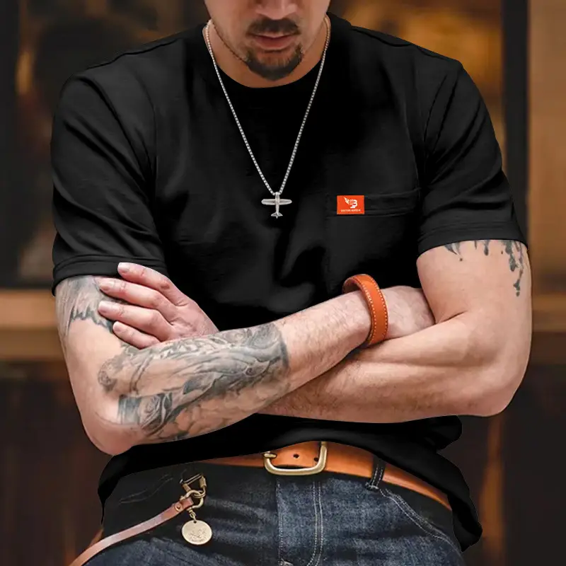 Men Gray T-Shirt with Black Flag Patch Short Sleeve — feature 22