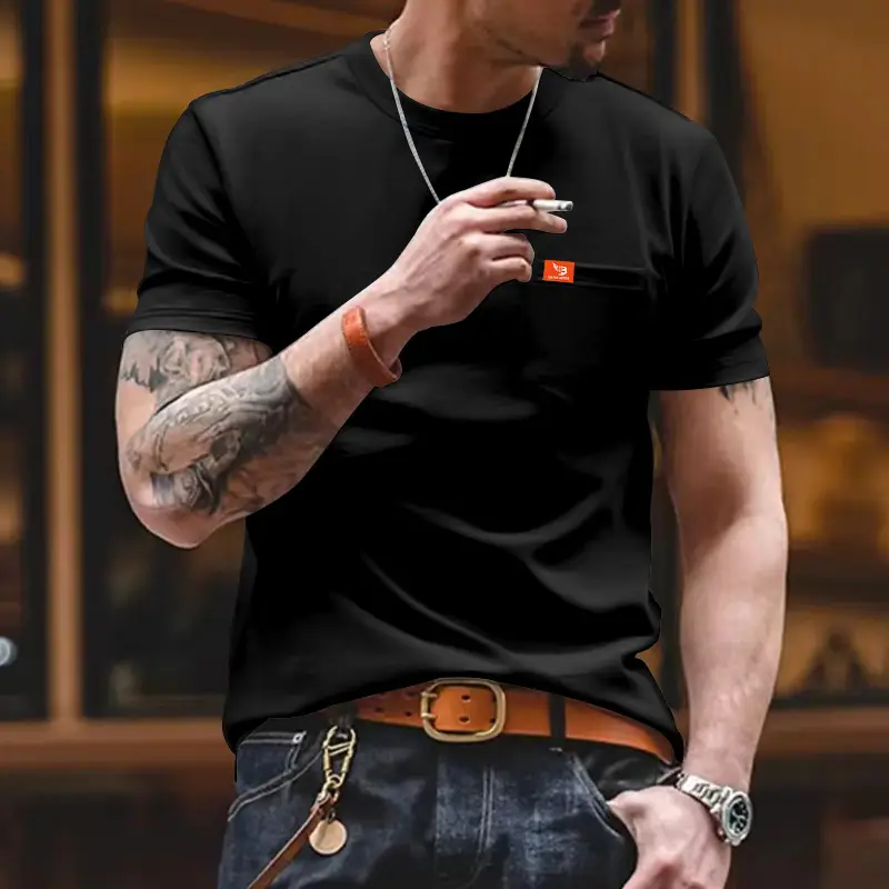 Men Gray T-Shirt with Black Flag Patch Short Sleeve — feature 23