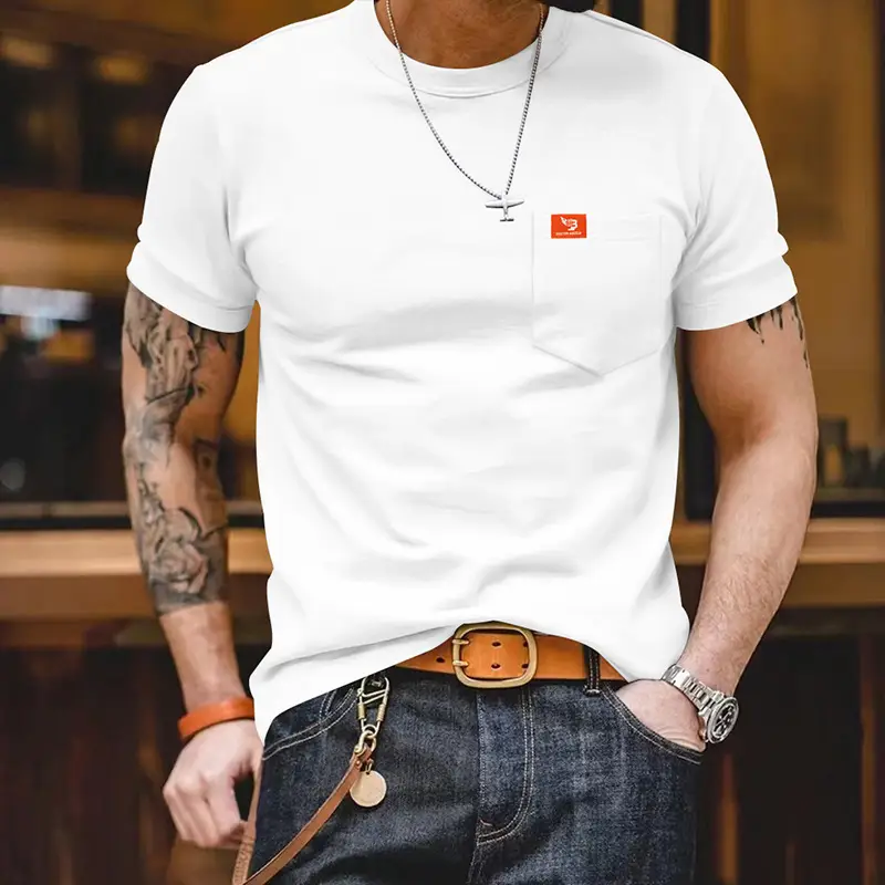 Men Gray T-Shirt with Black Flag Patch Short Sleeve — feature 4