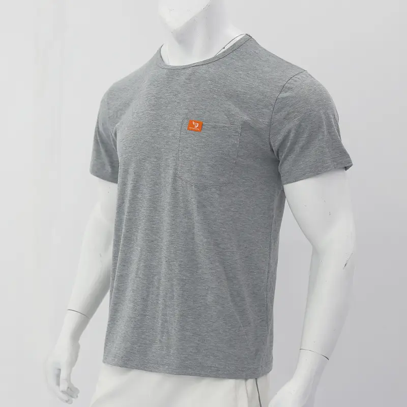 Men Gray T-Shirt with Black Flag Patch Short Sleeve — feature 41