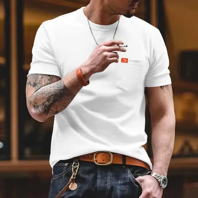 Men Gray T-Shirt with Black Flag Patch Short Sleeve — feature 6