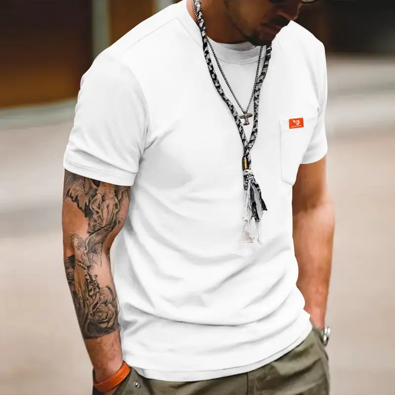 Men Gray T-Shirt with Black Flag Patch Short Sleeve — feature 7