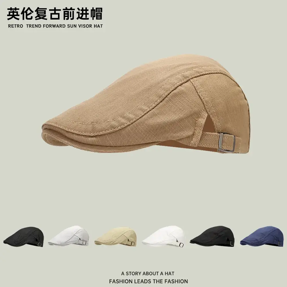 Korean Style Women Sun Hat Beige Retro Denim Beret - Image 8