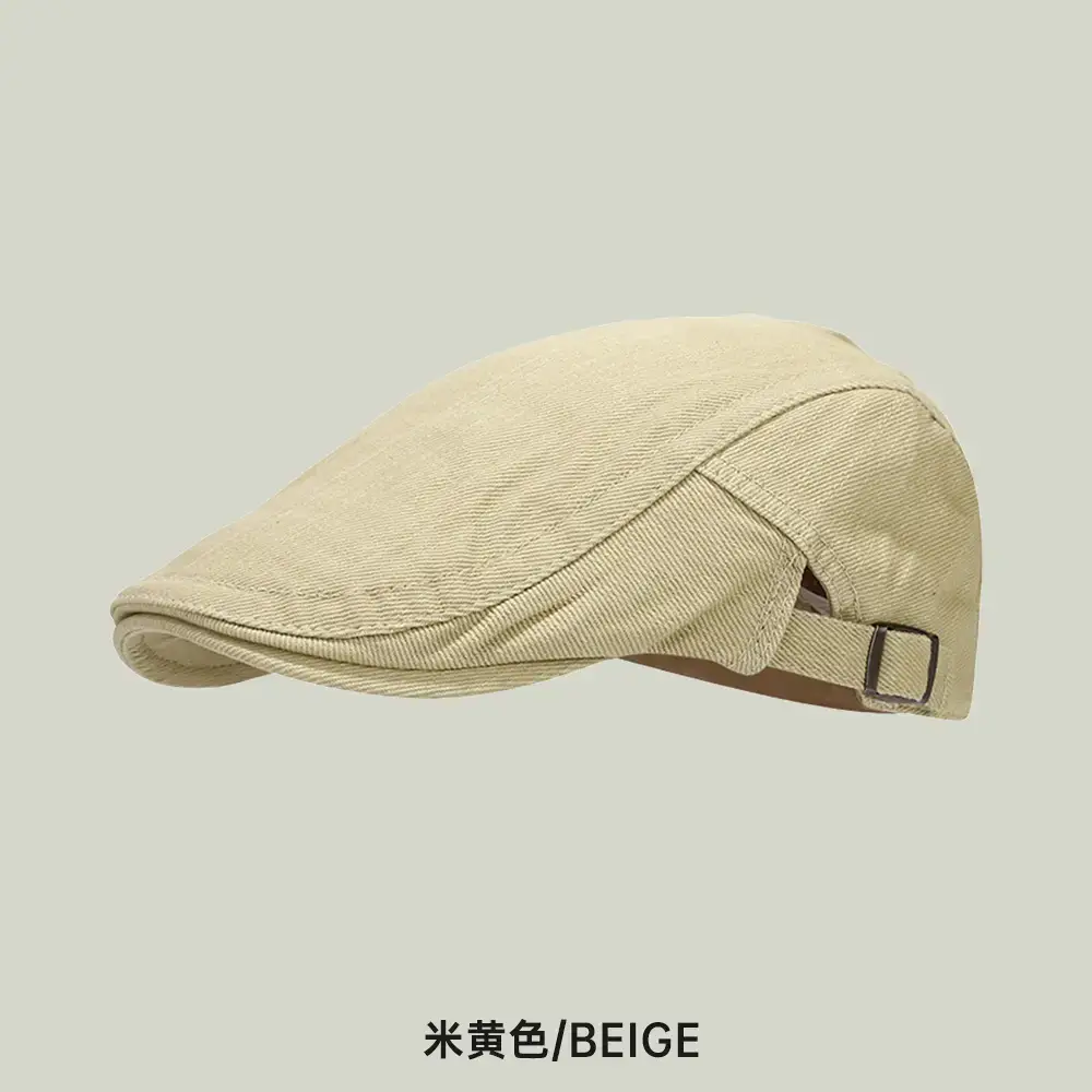 Korean Style Women Sun Hat Beige Retro Denim Beret - Image 3
