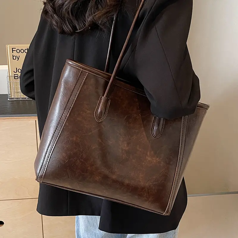 Women's Large Capacity Tan Tote Bag Spring Summer 2024 - Image 8