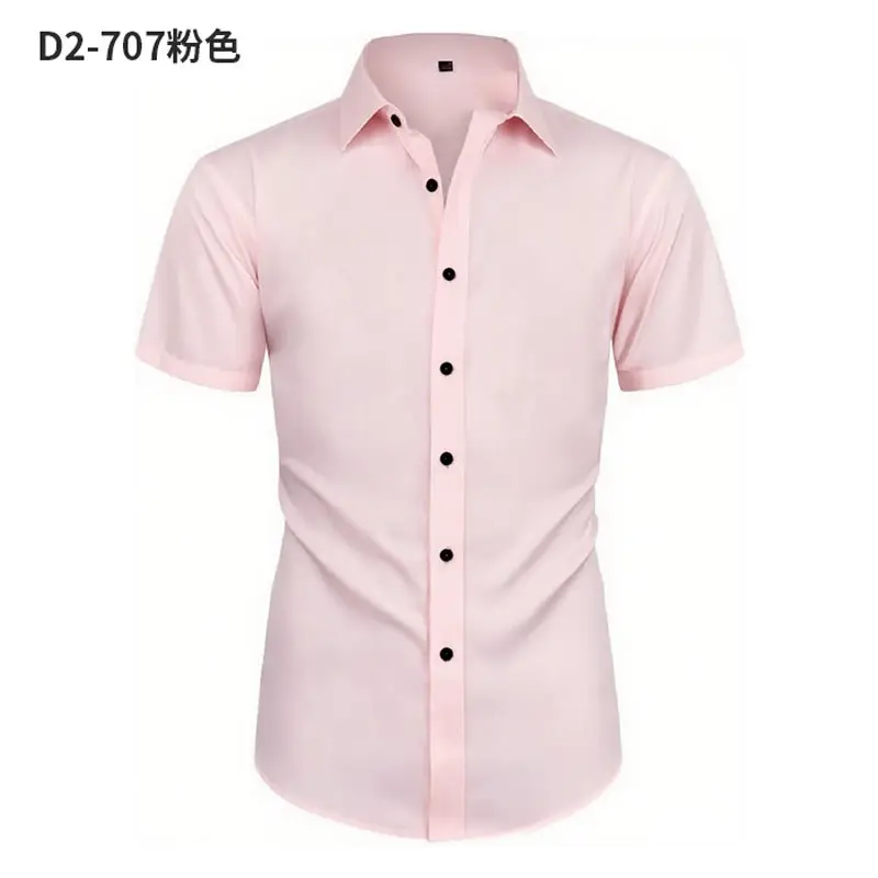 Men Light Purple Button Short Sleeve Shirt - Image 15
