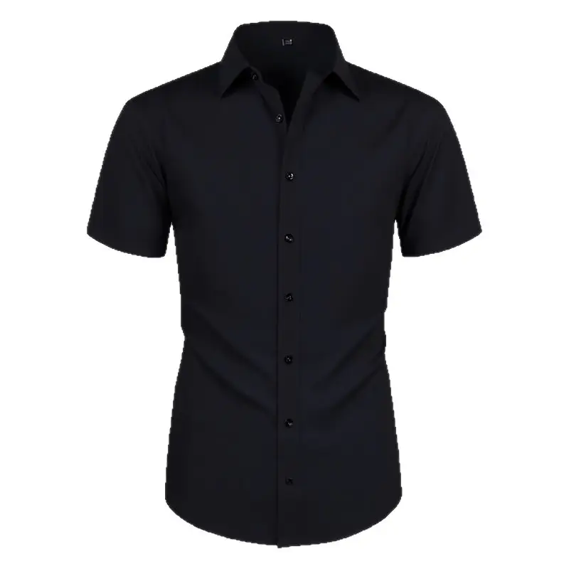 Men Light Purple Button Short Sleeve Shirt - Image 17