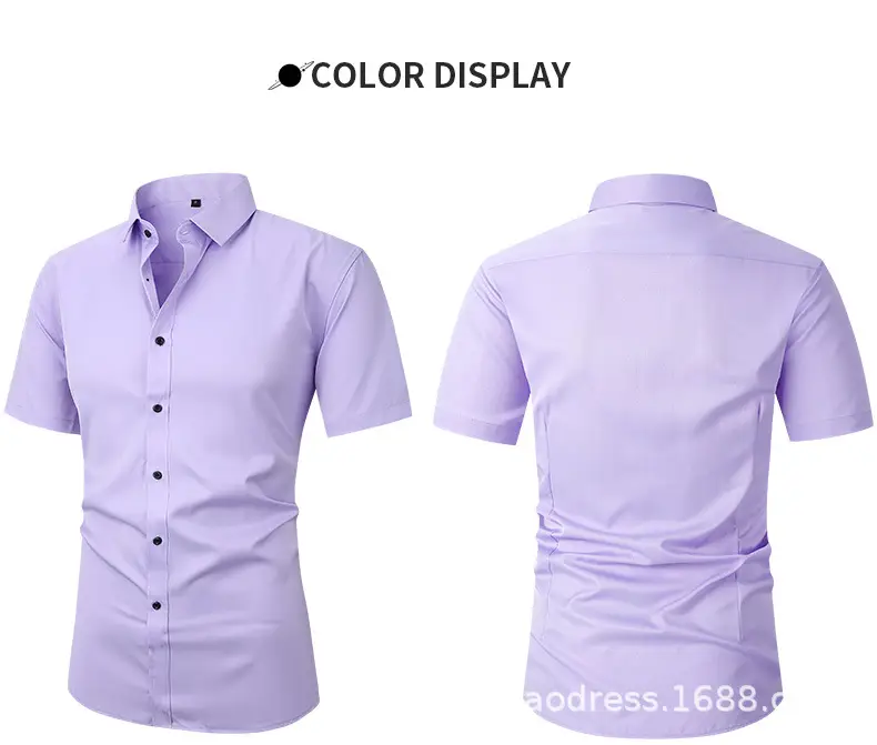 Men Light Purple Button Short Sleeve Shirt — feature 15