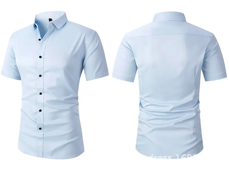 Men Light Purple Button Short Sleeve Shirt — feature 16