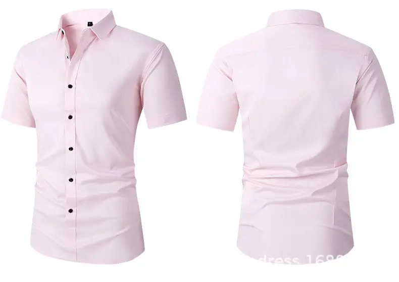 Men Light Purple Button Short Sleeve Shirt — feature 18