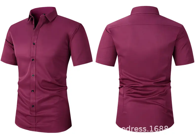 Men Light Purple Button Short Sleeve Shirt — feature 20