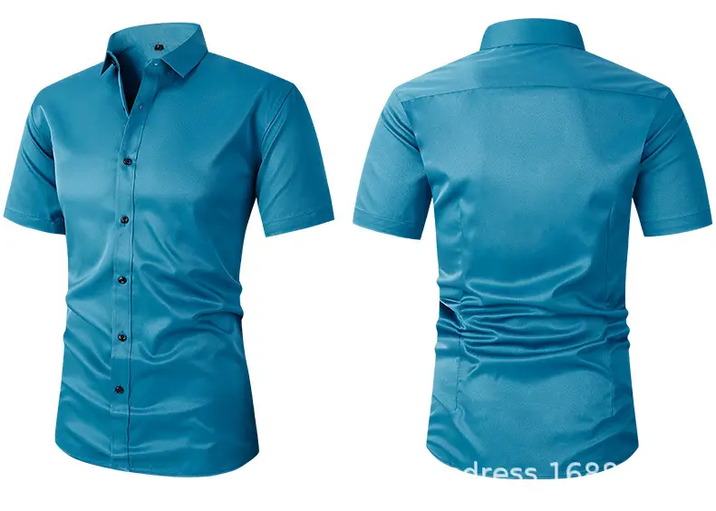 Men Light Purple Button Short Sleeve Shirt — feature 21