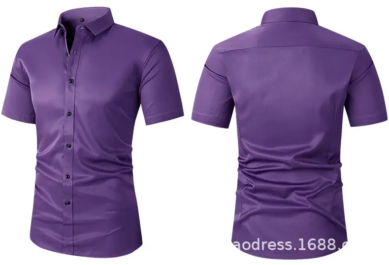Men Light Purple Button Short Sleeve Shirt — feature 22