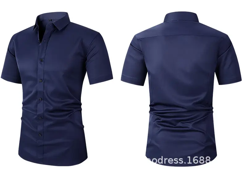 Men Light Purple Button Short Sleeve Shirt — feature 23