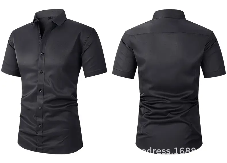 Men Light Purple Button Short Sleeve Shirt — feature 24