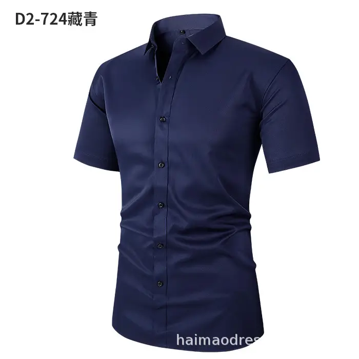 Men Light Purple Button Short Sleeve Shirt - Image 10