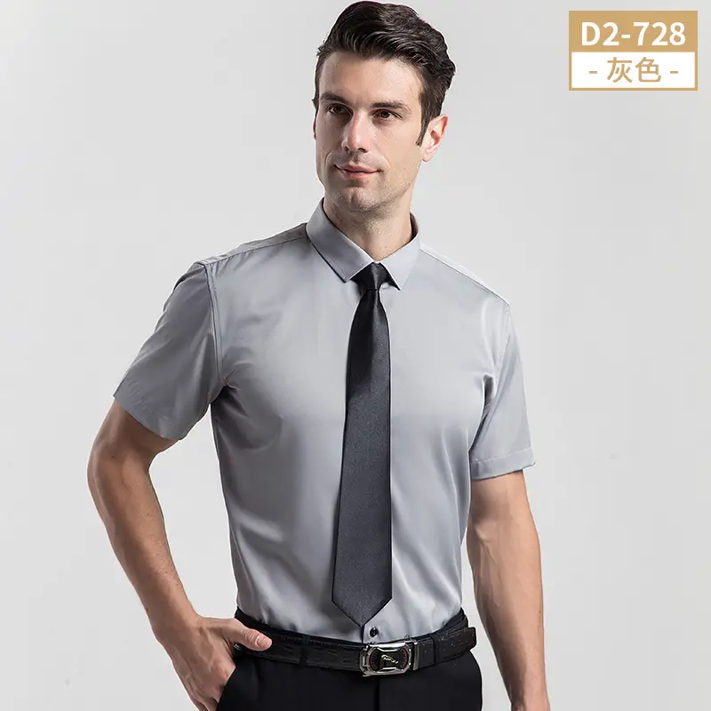 Men Light Purple Button Short Sleeve Shirt - Image 11