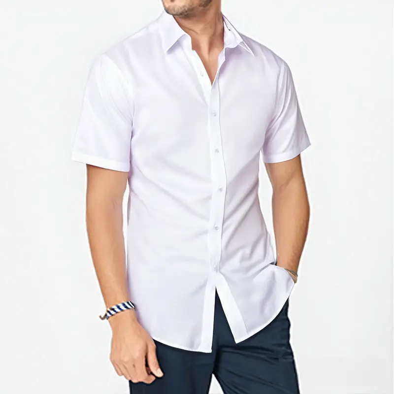 Men Light Purple Button Short Sleeve Shirt - Image 12