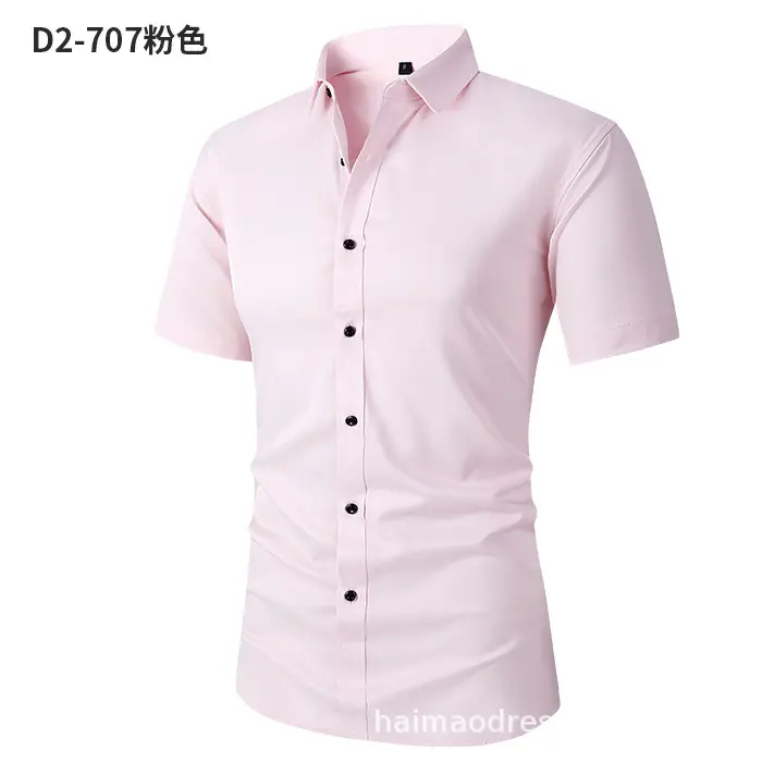 Men Light Purple Button Short Sleeve Shirt - Image 2