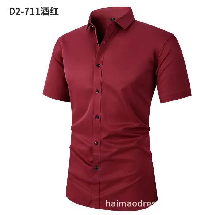 Men Light Purple Button Short Sleeve Shirt - Image 5