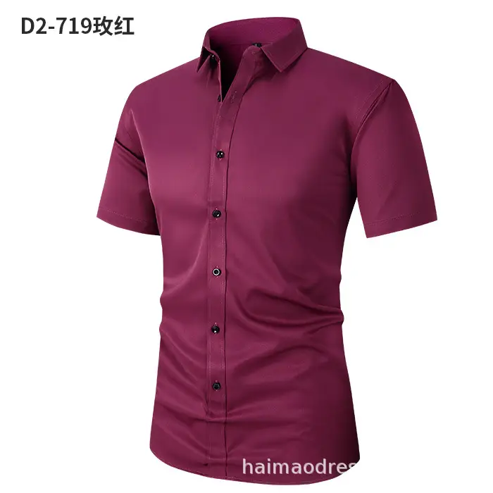Men Light Purple Button Short Sleeve Shirt - Image 6