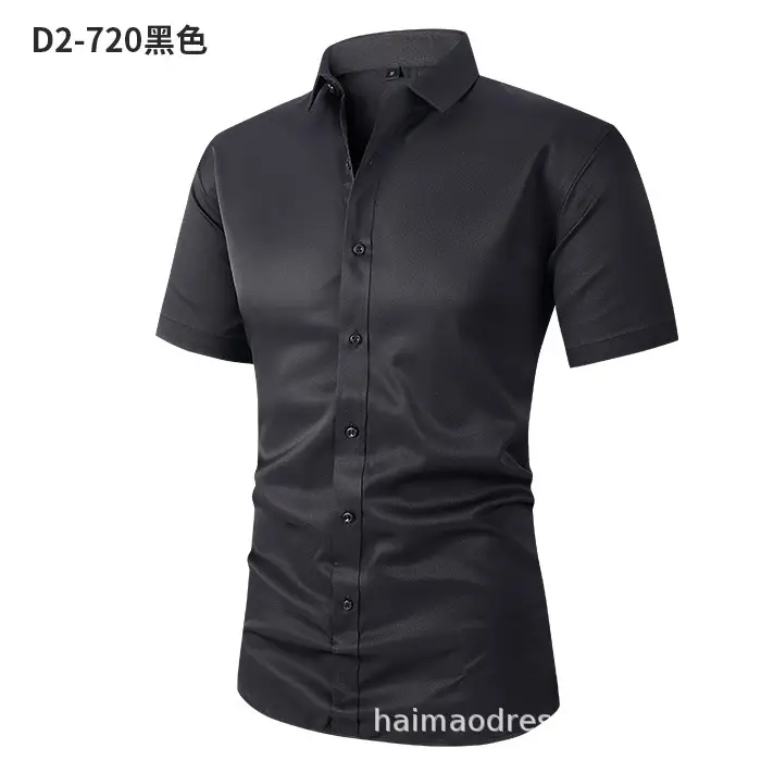Men Light Purple Button Short Sleeve Shirt - Image 7