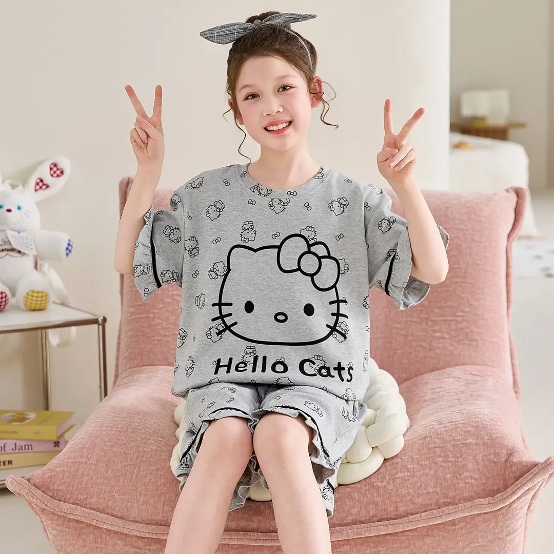 Girls' Pajamas, Kidsren's Summer Pure Cotton Thin Short-Sleeved 2026 New Summer Style Princess Style Cute Girls' Home Clothes