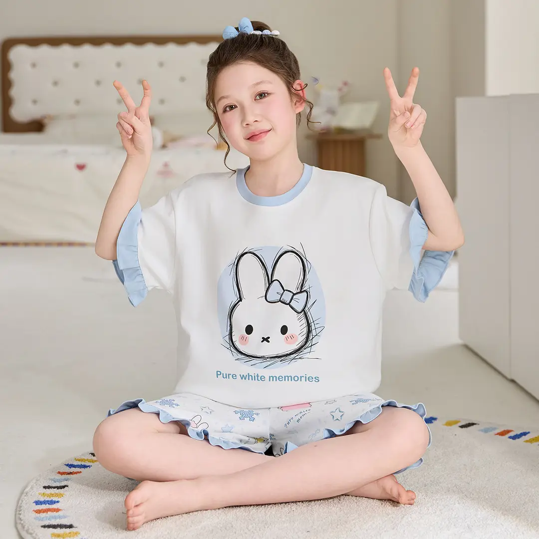 Girls' Pajamas, Kidsren's Summer Pure Cotton Thin Short-Sleeved 2026 New Summer Style Princess Style Cute Girls' Home Clothes