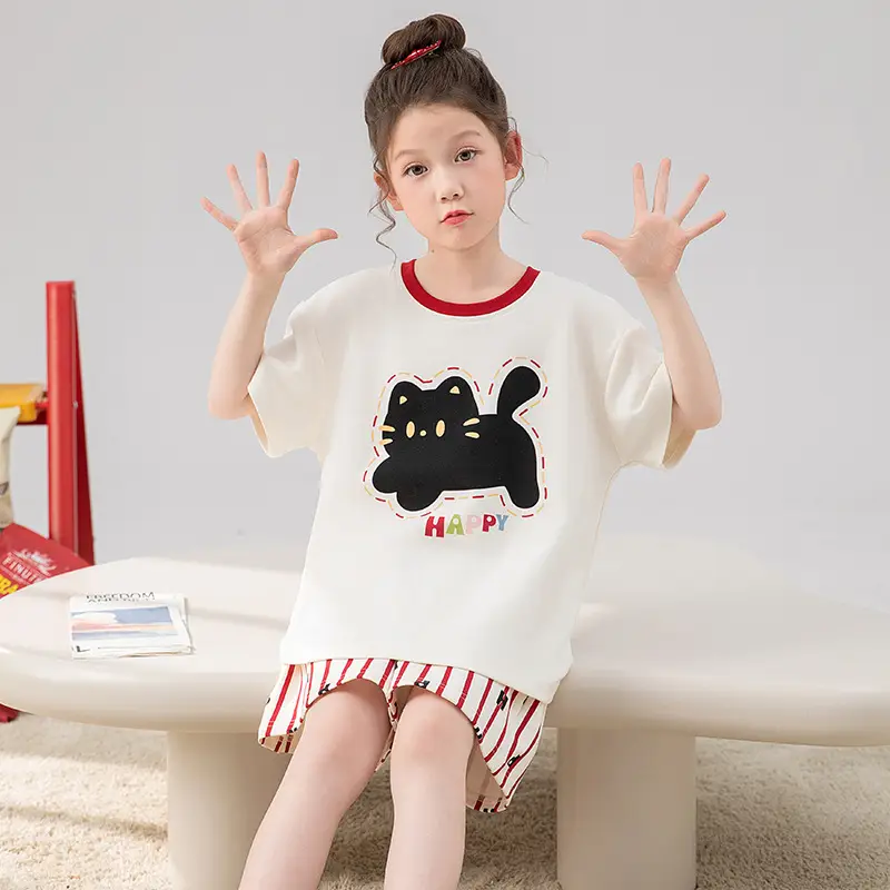 Girls' Pajamas, Kidsren's Summer Pure Cotton Thin Short-Sleeved 2026 New Summer Style Princess Style Cute Girls' Home Clothes