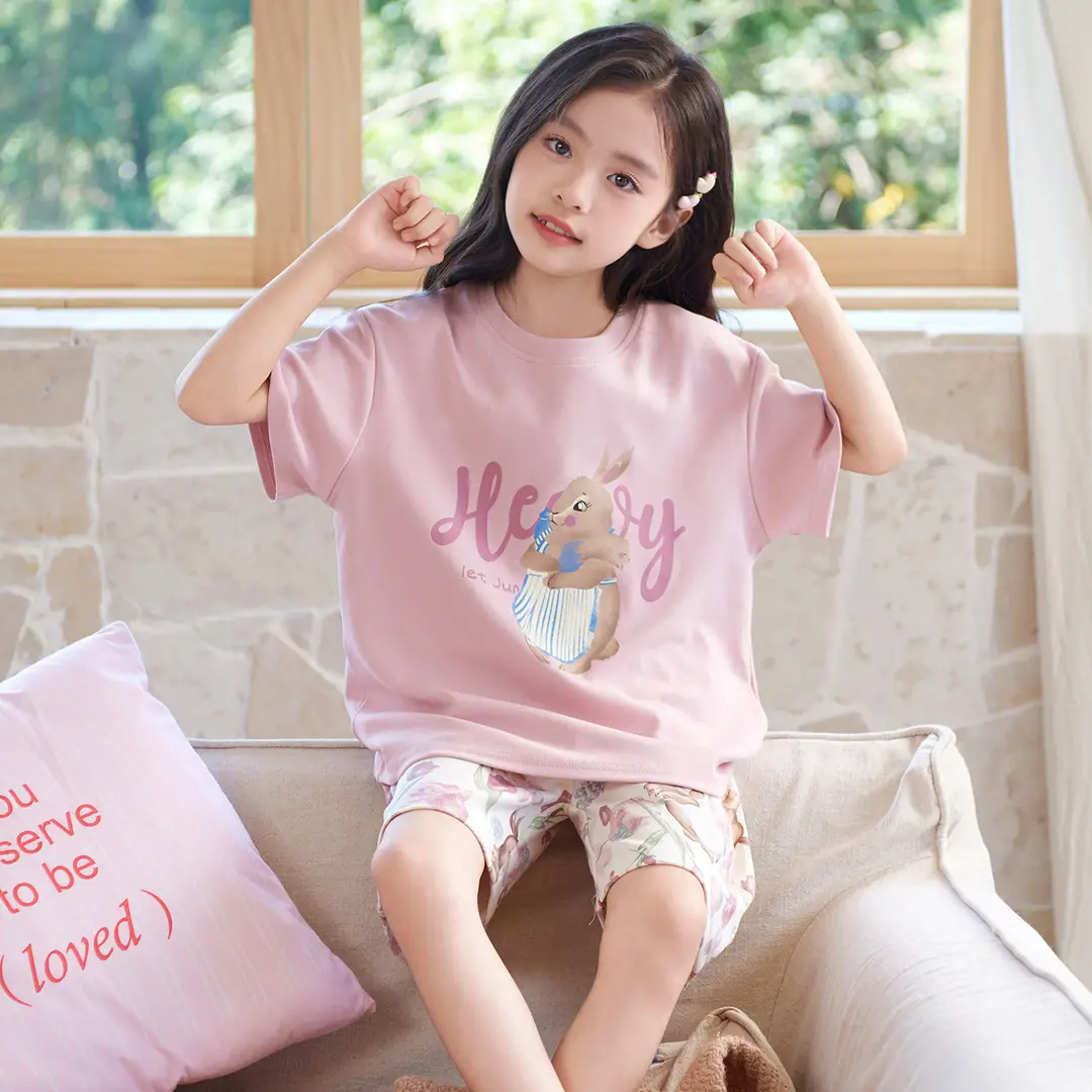Girls' Pajamas, Kidsren's Summer Pure Cotton Thin Short-Sleeved 2026 New Summer Style Princess Style Cute Girls' Home Clothes
