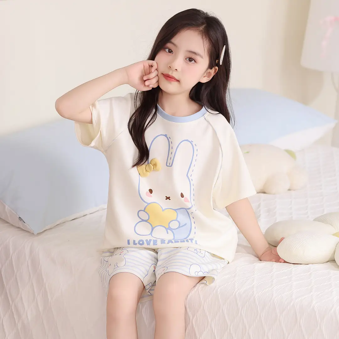 Girls' Pajamas, Kidsren's Summer Pure Cotton Thin Short-Sleeved 2026 New Summer Style Princess Style Cute Girls' Home Clothes