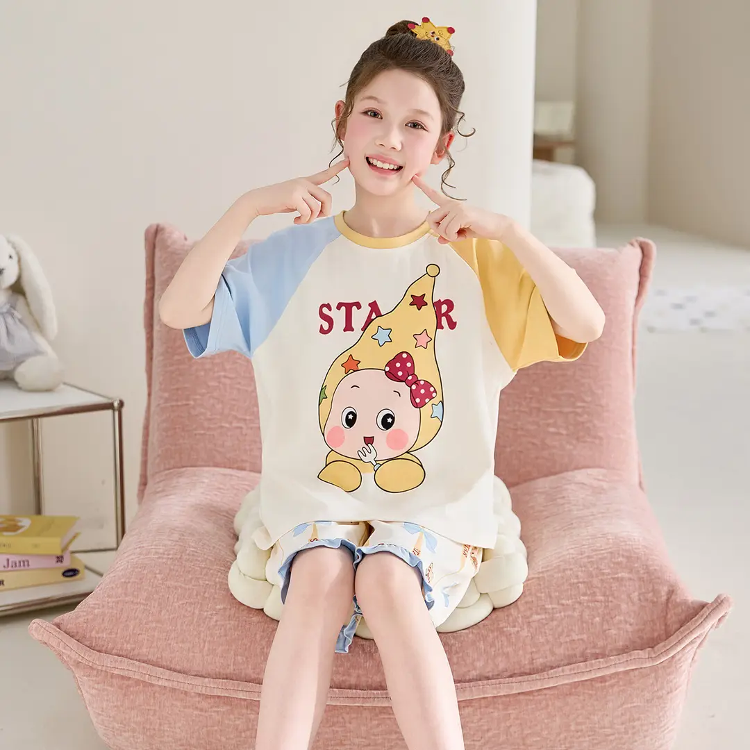 Girls' Pajamas, Kidsren's Summer Pure Cotton Thin Short-Sleeved 2026 New Summer Style Princess Style Cute Girls' Home Clothes