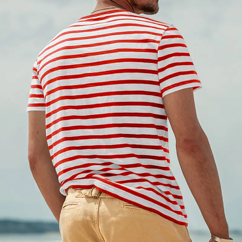 Men Striped Short Sleeve T-Shirt Round Neck Plus Size — feature 23