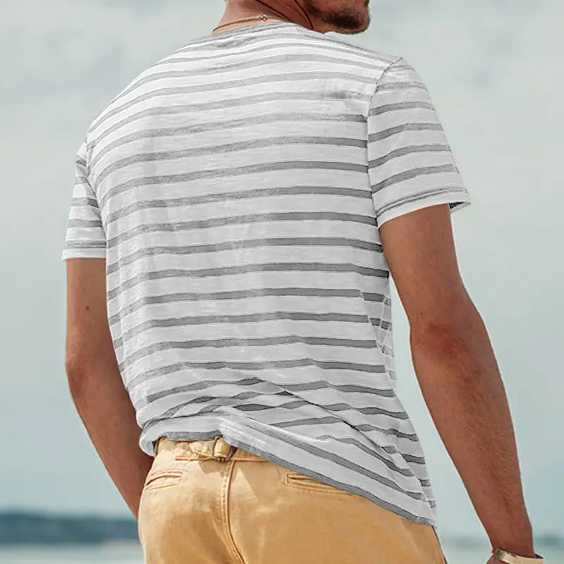 Men Striped Short Sleeve T-Shirt Round Neck Plus Size — feature 31