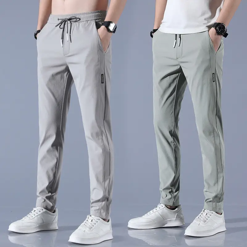 Men's Ice Silk Slim Straight Pants Navy Blue - Image 7