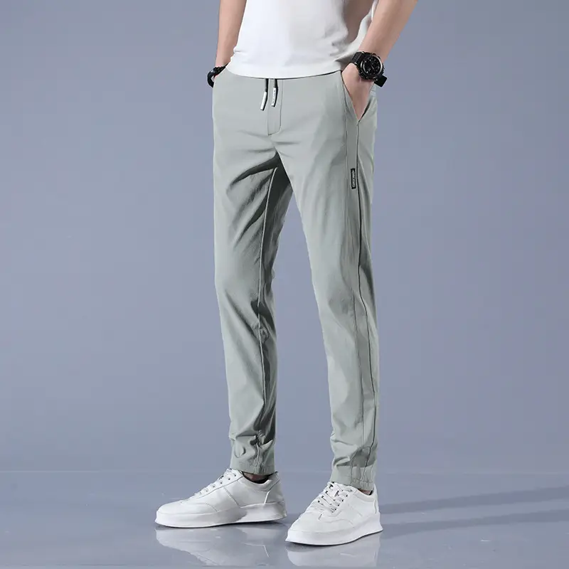 Men's Ice Silk Slim Straight Pants Navy Blue - Image 8