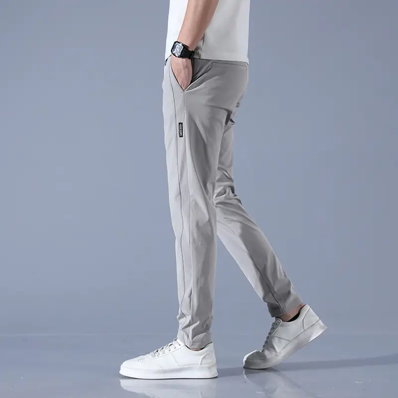 Men's Ice Silk Slim Straight Pants Navy Blue - Image 9
