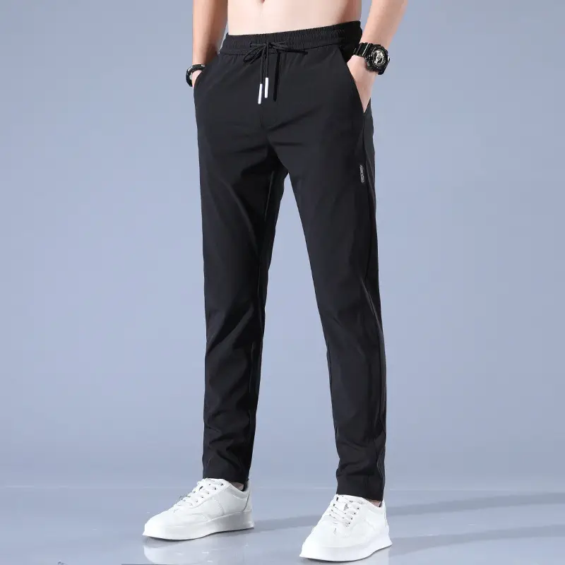 Men's Ice Silk Slim Straight Pants Navy Blue - Image 4