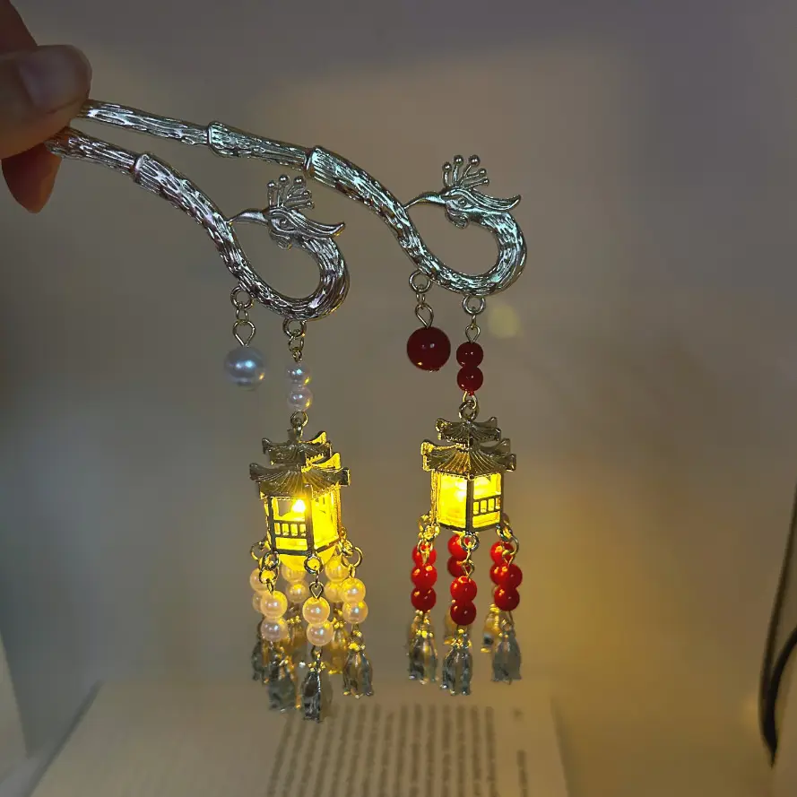Ancient Glowing Lantern Hairpin with Red Tassels for Women - Image 6