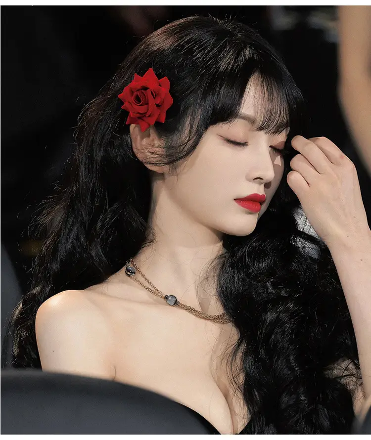 Tian Xiwei Red Rose Hair Clip French Vintage Flower Side Duckbill Clip for Women — feature 12