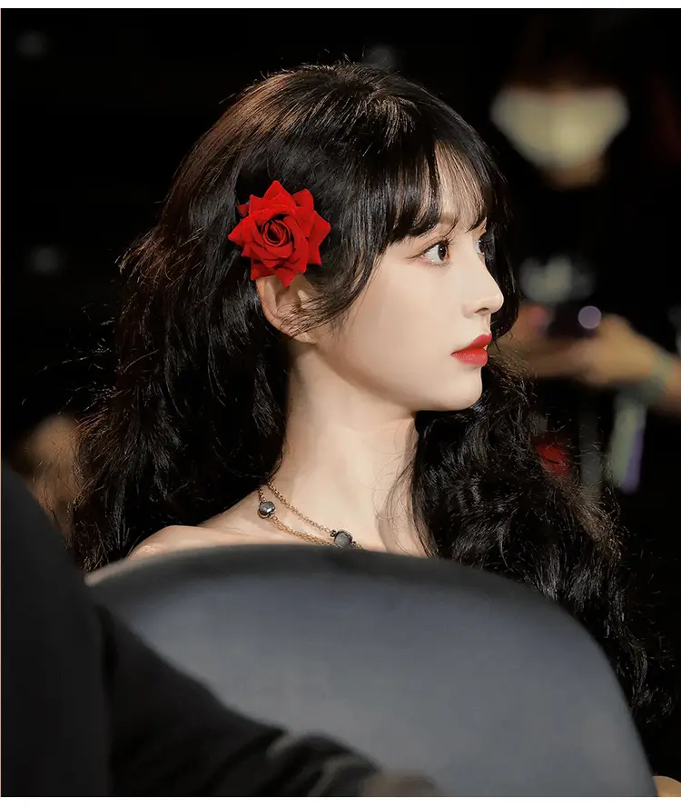 Tian Xiwei Red Rose Hair Clip French Vintage Flower Side Duckbill Clip for Women — feature 6