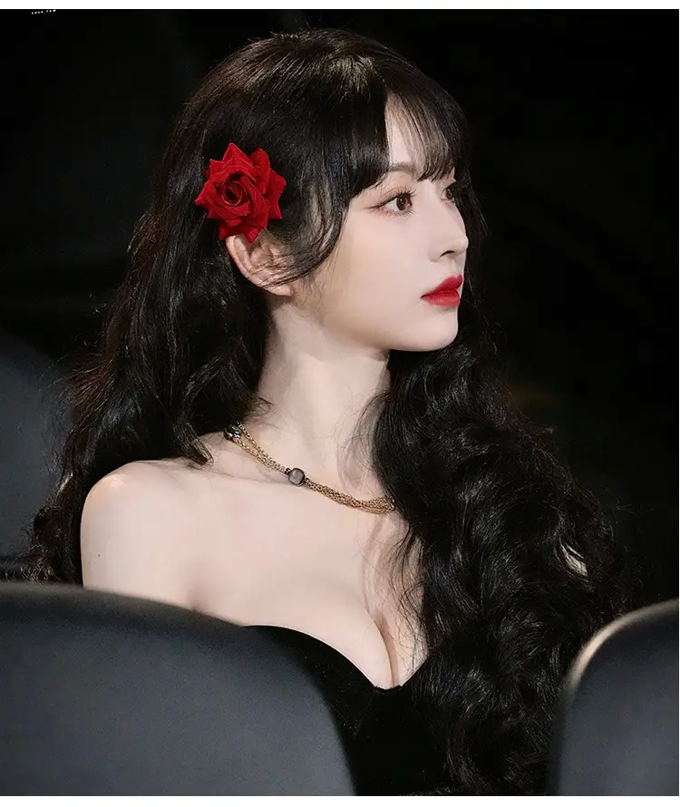 Tian Xiwei Red Rose Hair Clip French Vintage Flower Side Duckbill Clip for Women — feature 8