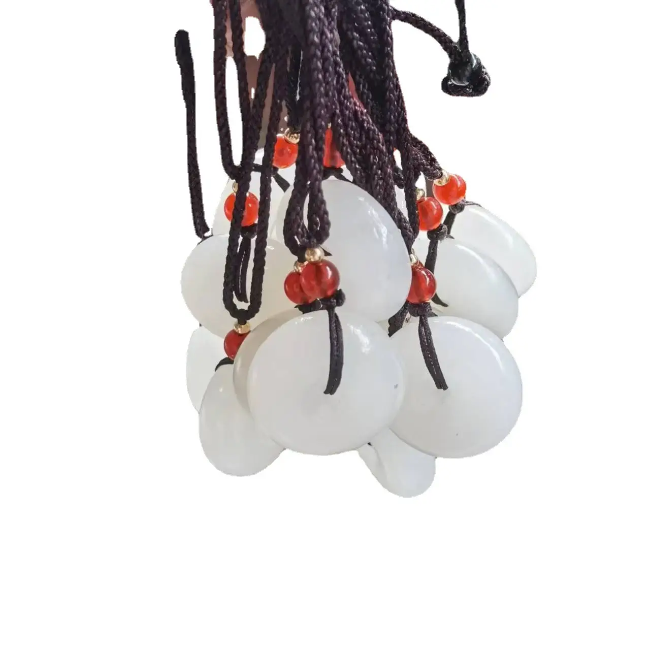 Natural Afghan Jade Ping An Buckle Necklace White Sheep with Red Beads - Image 5