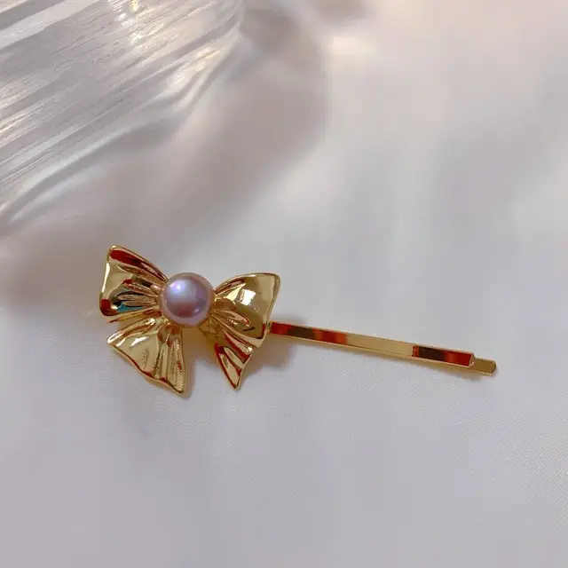 Golden Pearl Bow Hairpin for Women